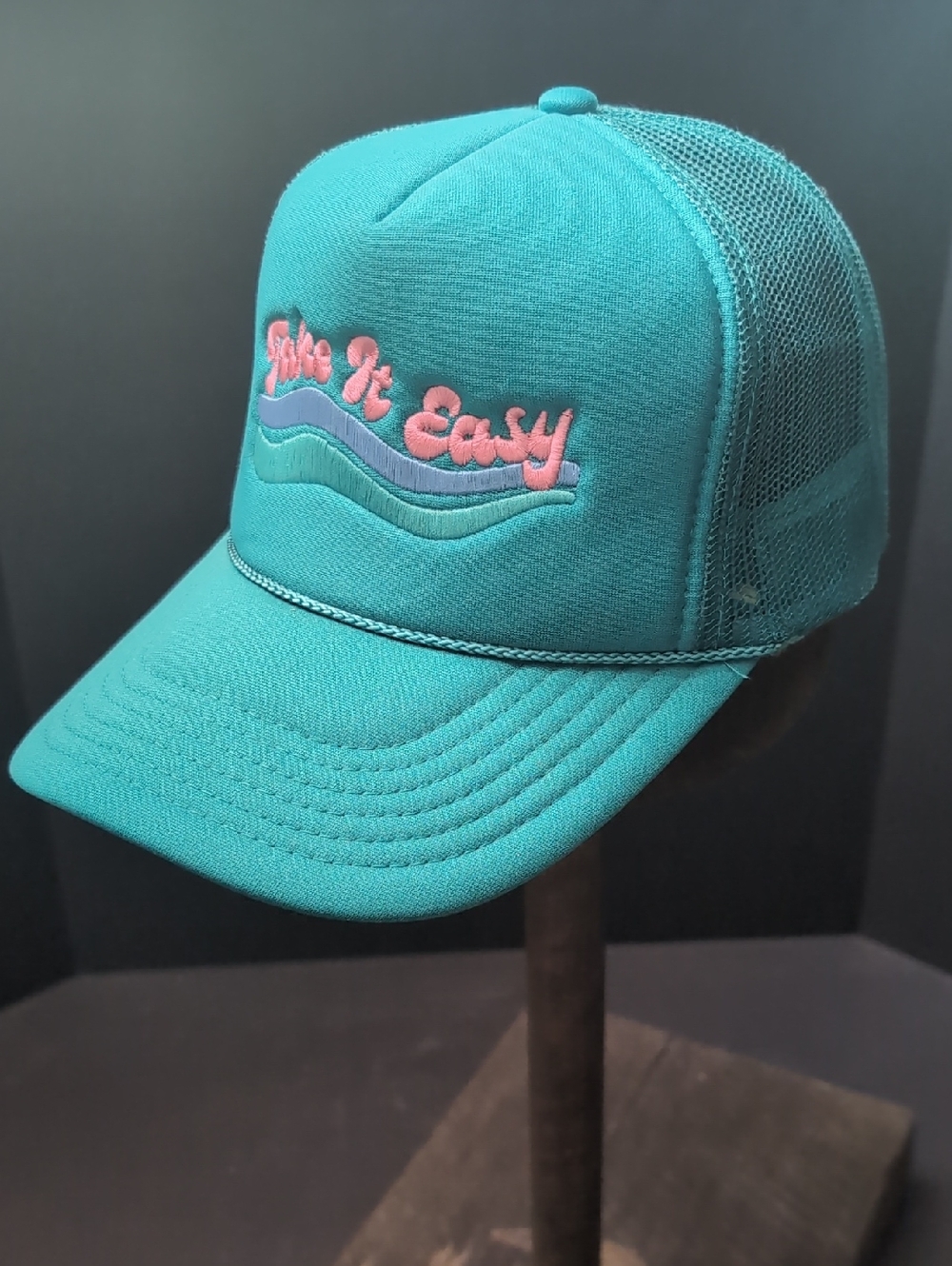 OTTO Teal Trucker Hat with Pink & Light Blue Embroidery